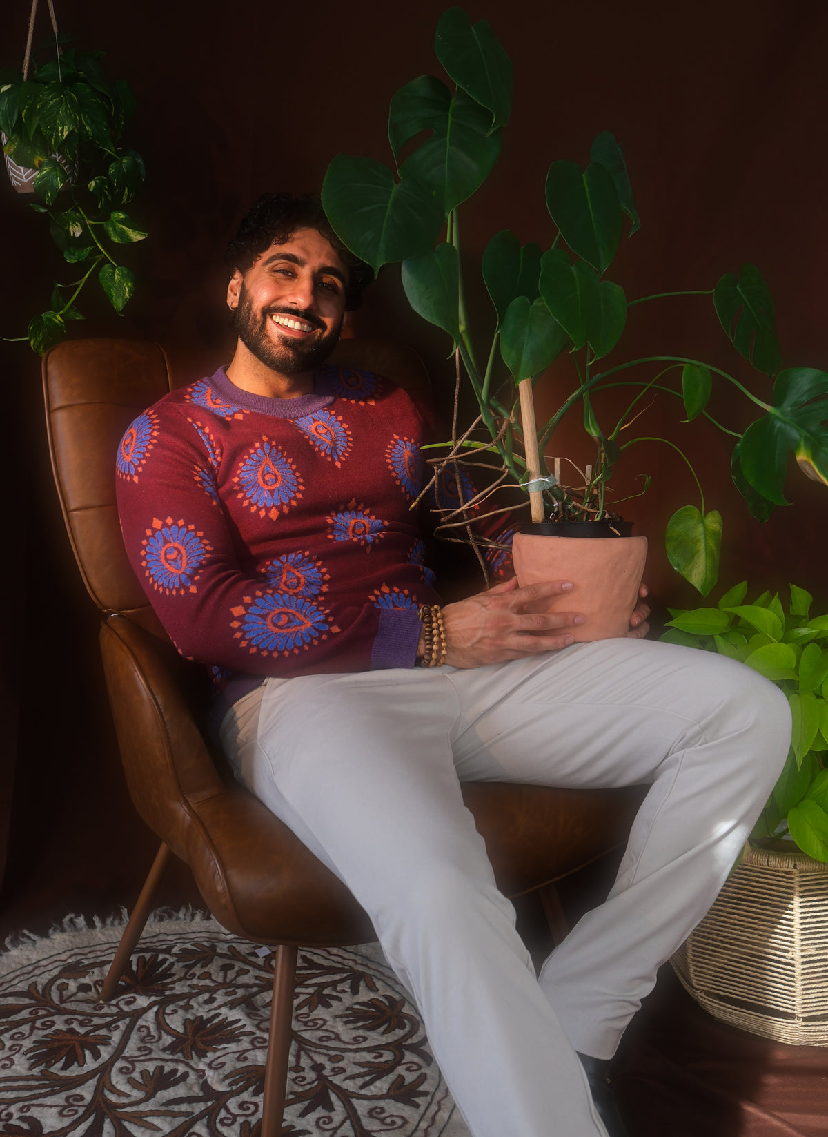 Aubergine Leaf Knitted Crewneck Sweater