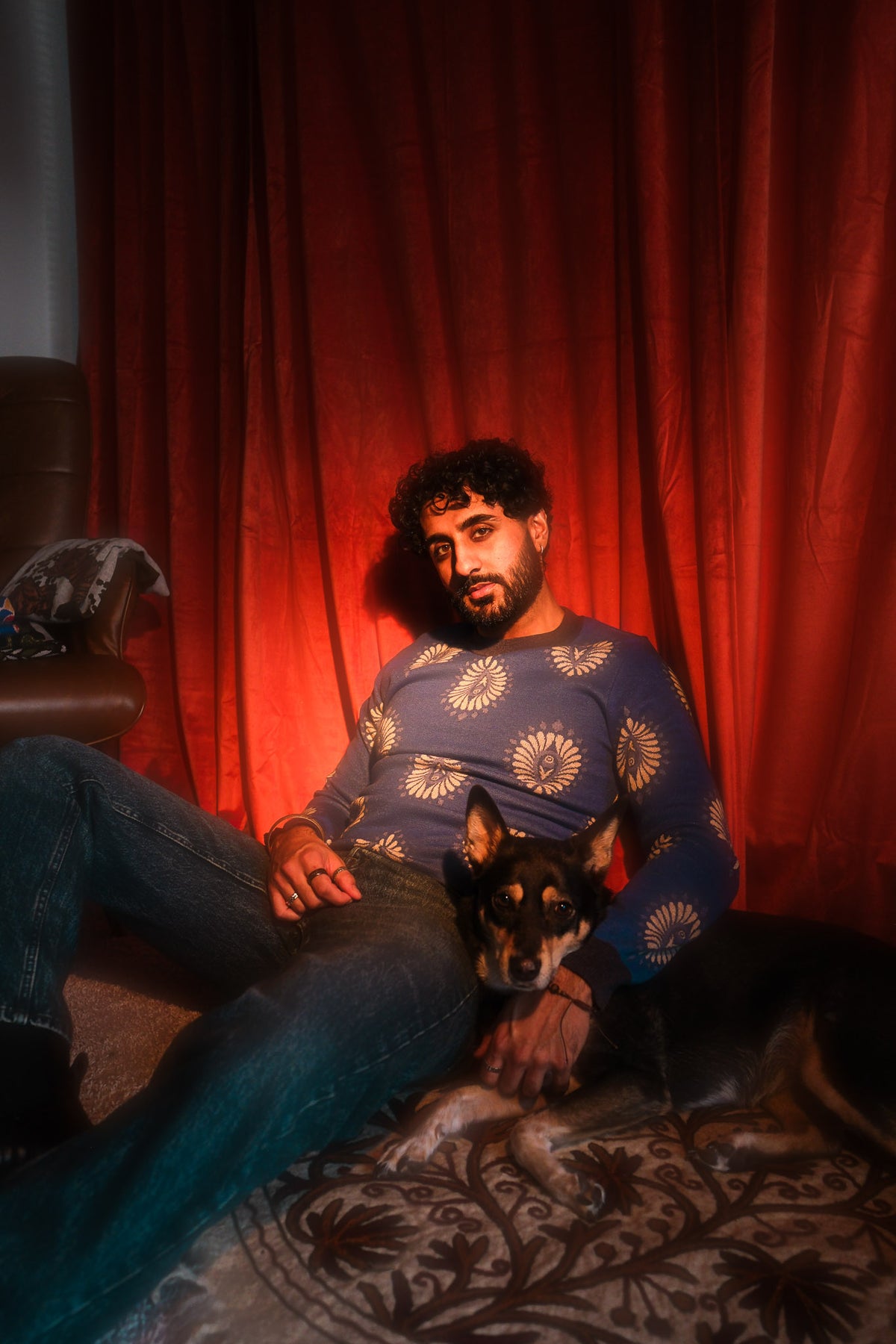 Blue Leaf Knitted Crewneck Sweater