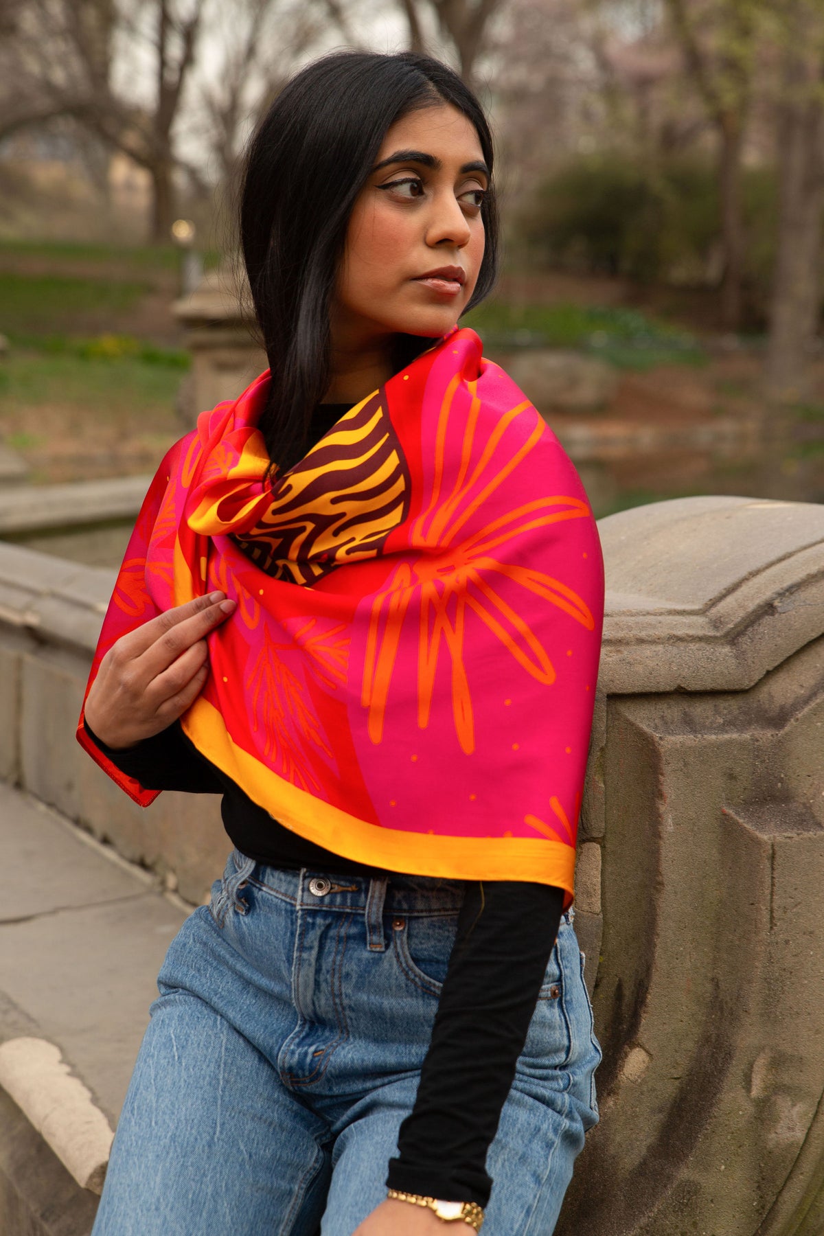 Pink Tiger Silk Scarf