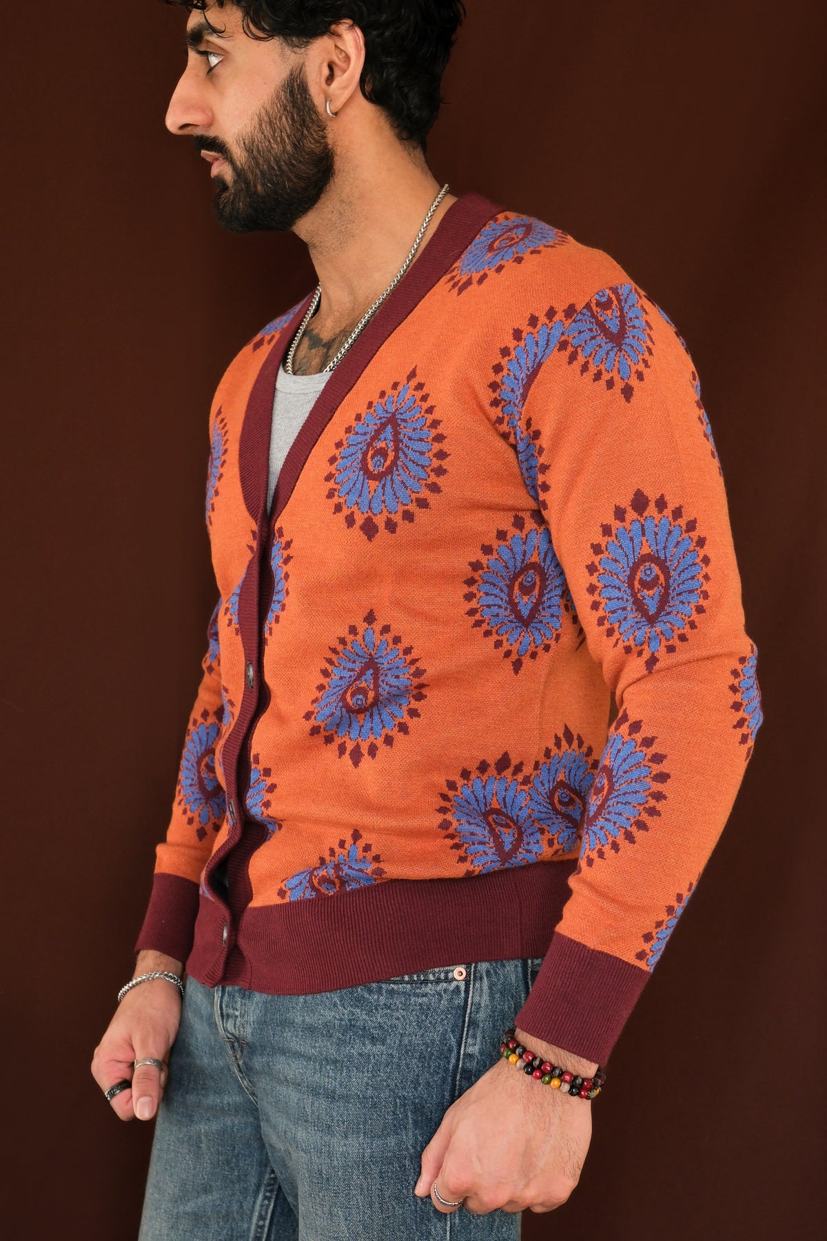 Rust Orange Cardigan- Navaratna Collection