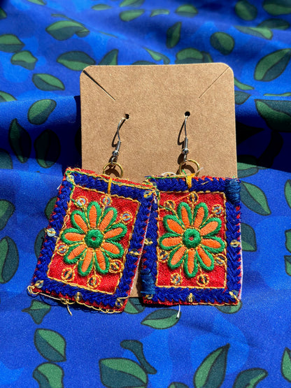 Blue Embroidered Earrings