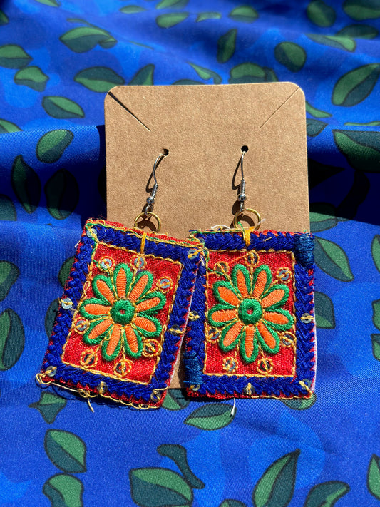 Blue Embroidered Earrings