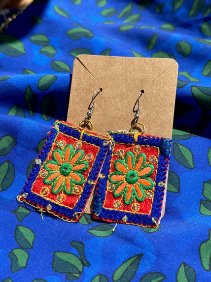 Blue Embroidered Earrings