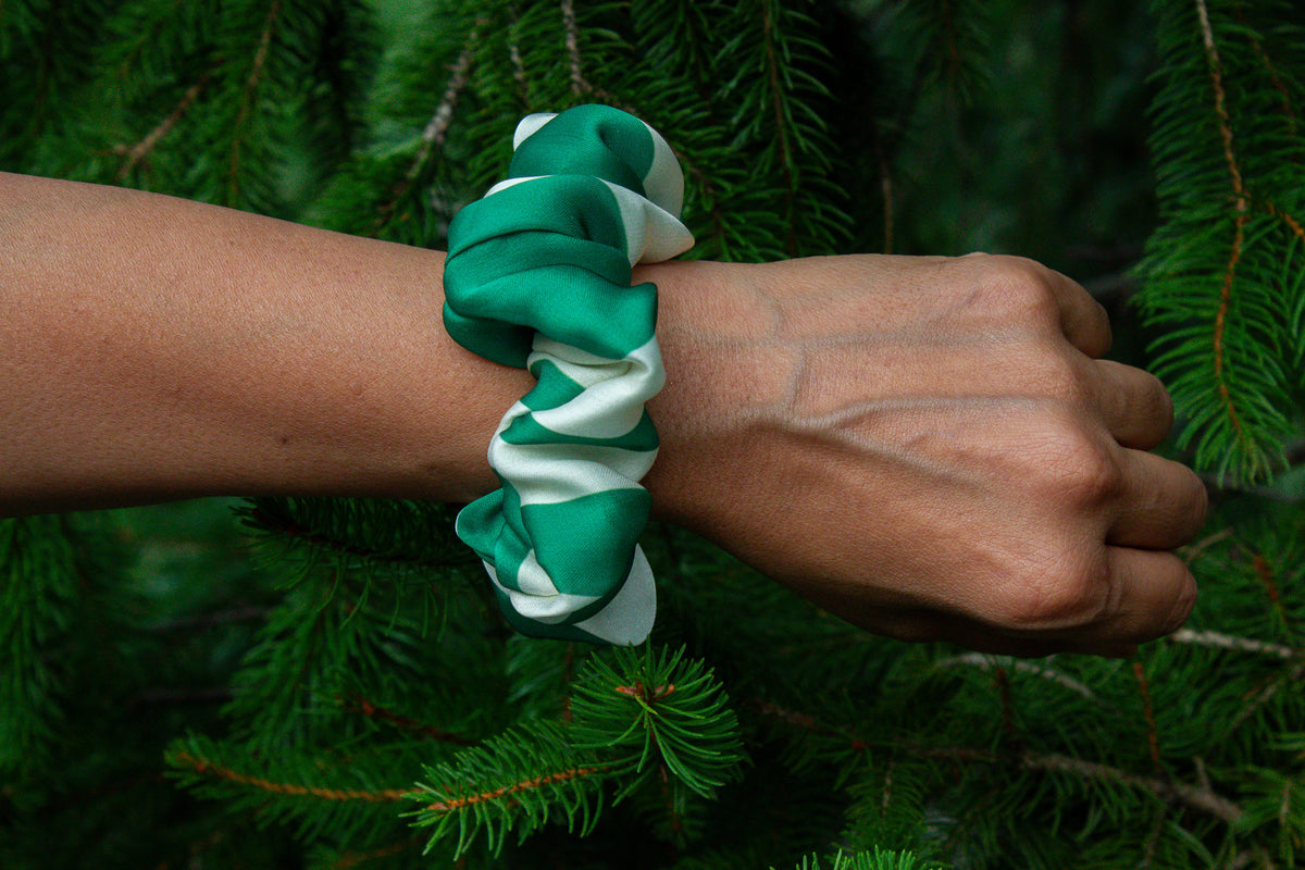 Green/Ivory Stripe Scrunchie