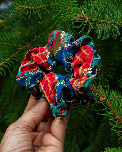 Saree Remnant Green Scrunchie