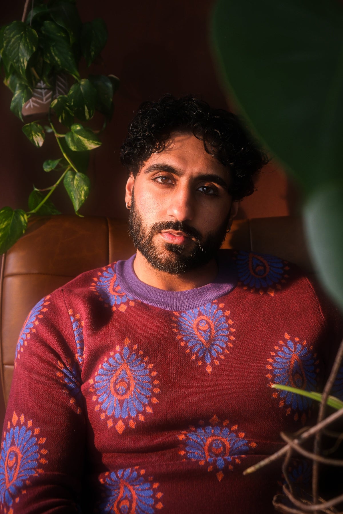 Aubergine Leaf Knitted Crewneck Sweater
