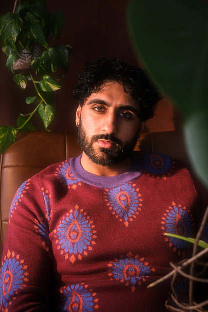 Aubergine Leaf Knitted Crewneck Sweater