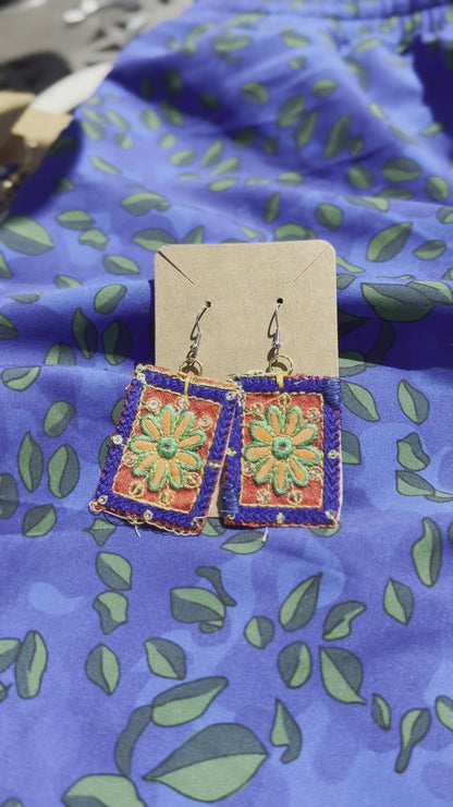 Blue Embroidered Earrings