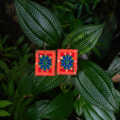 Orange Embroidered Earrings