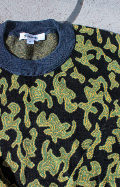 Green Splash Knitted Longsleeve Crewneck Sweater